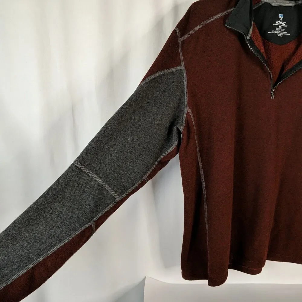 Kuhl Kashmira Quarter Zip Pullover Sweater Men Size XXL Burgundy Gray Shirt